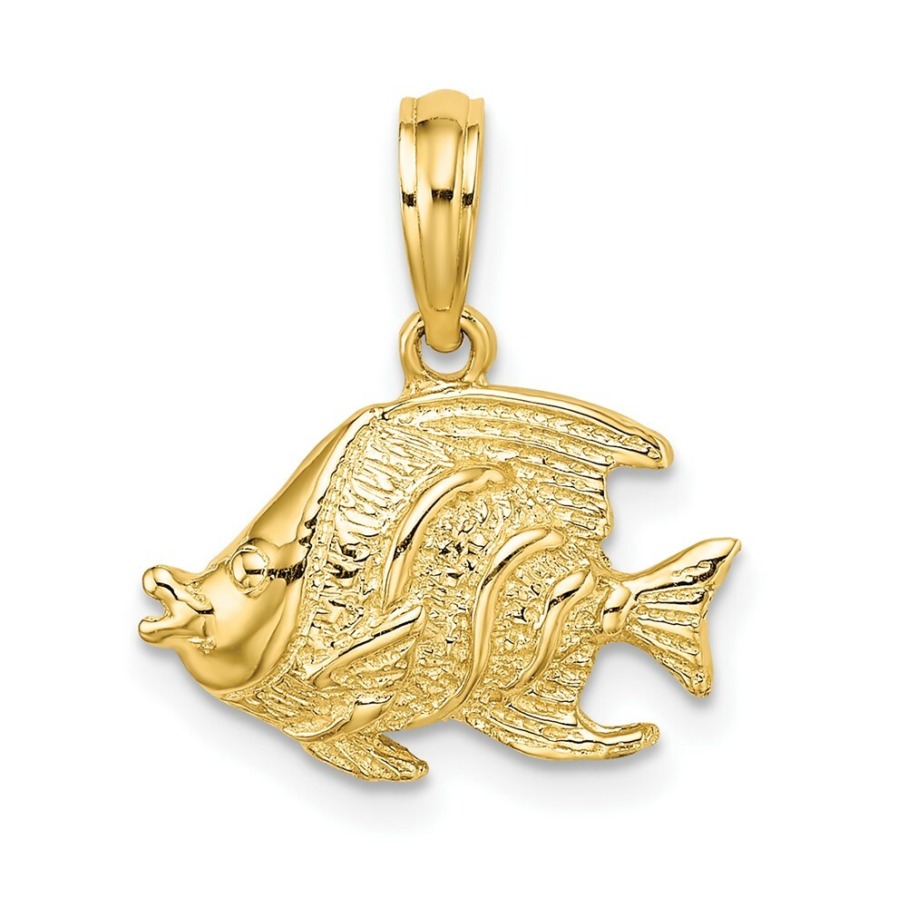 14K Yellow Gold Polished and Textured Fish Charm Pendant