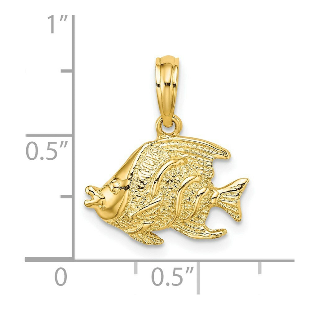 14K Yellow Gold Polished and Textured Fish Charm Pendant