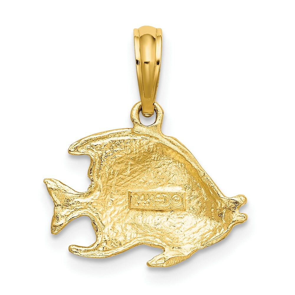 14K Yellow Gold Polished and Textured Fish Charm Pendant