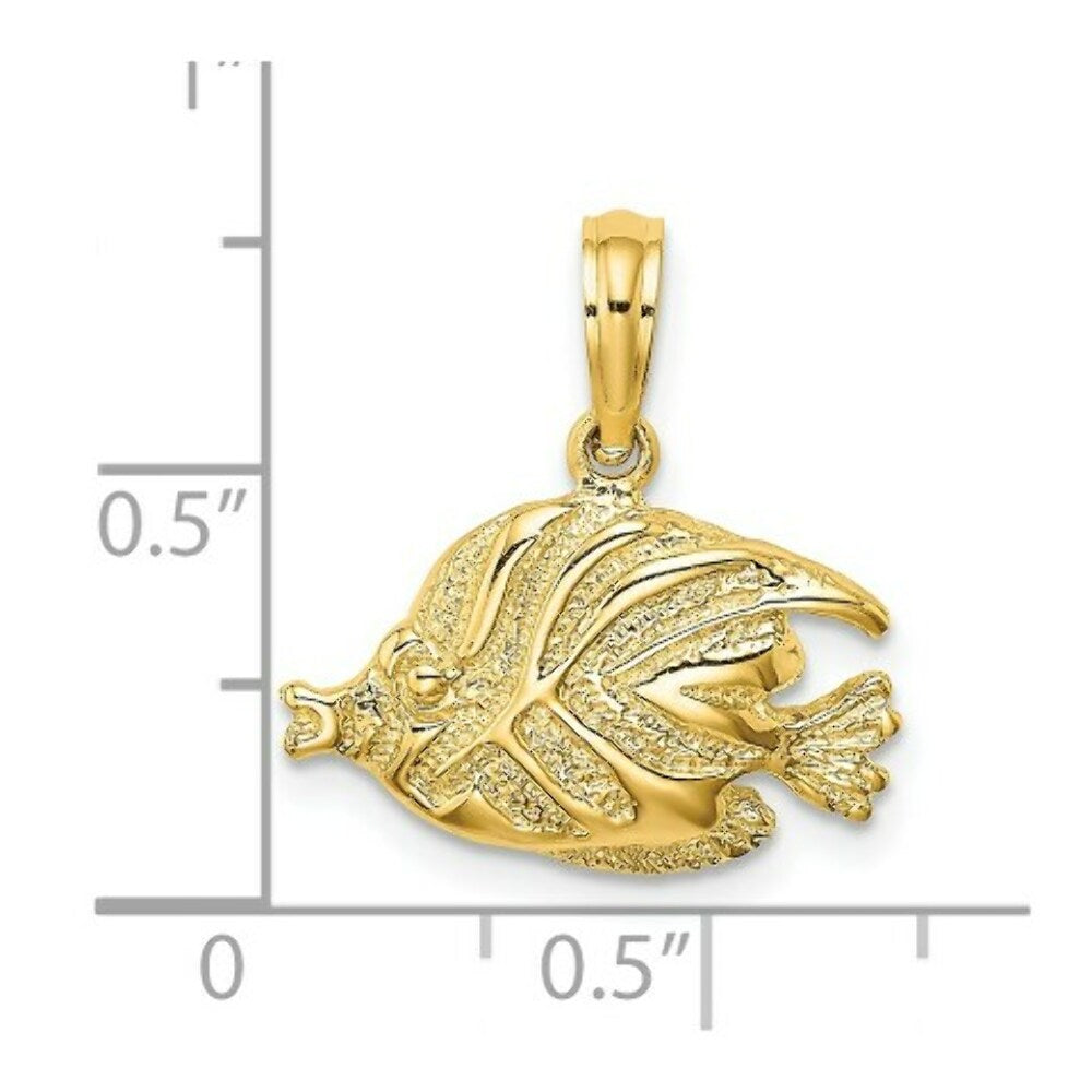 14K Yellow Gold Polished and Engraved Fish Charm Pendant