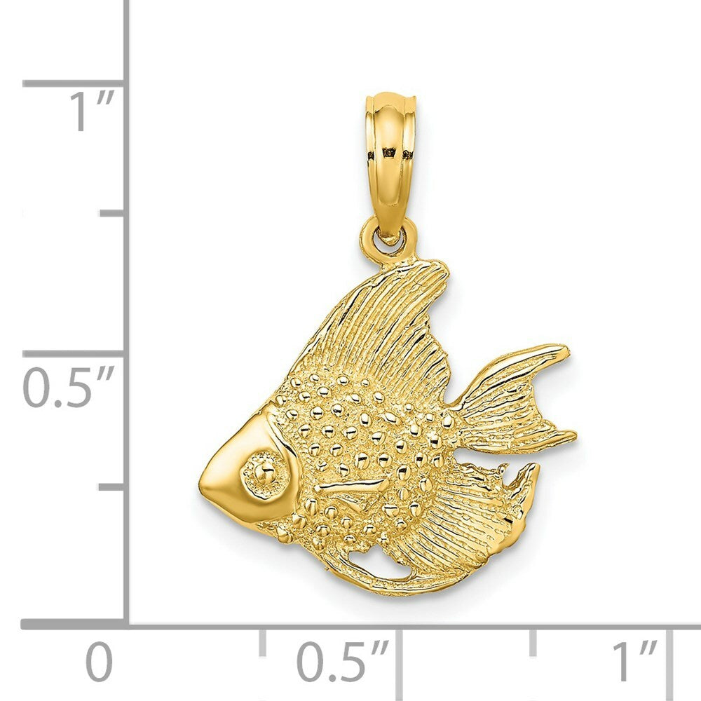 14K Yellow Gold Textured FISH Charm Pendant