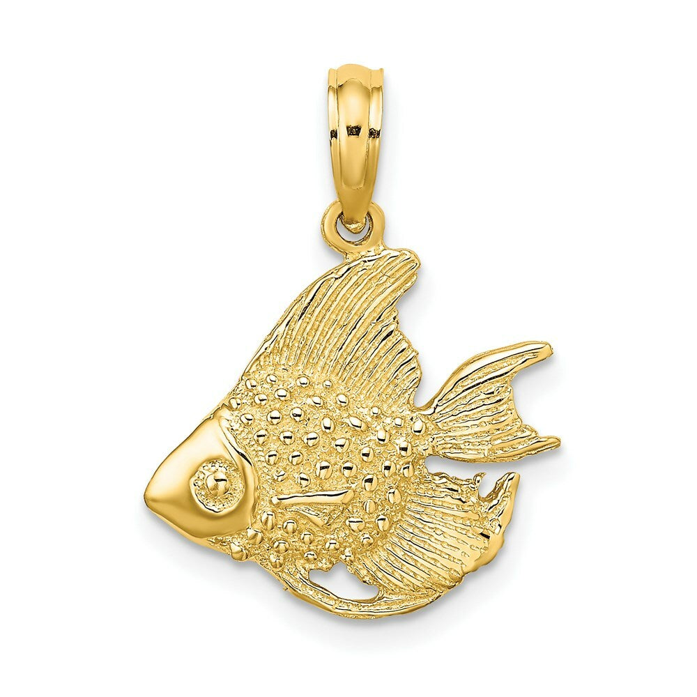 14K Yellow Gold Textured FISH Charm Pendant