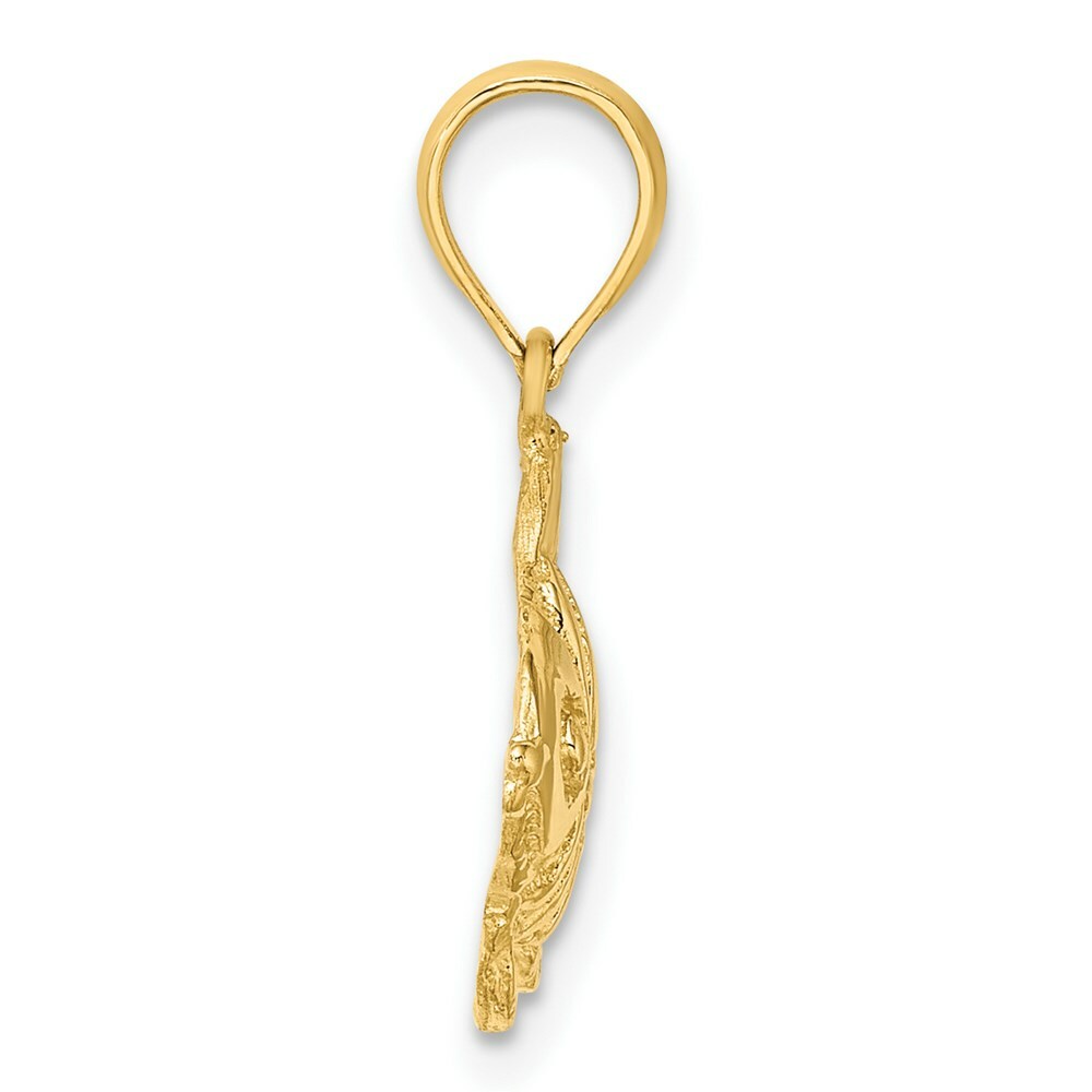 14K Yellow Gold Polished and Engraved Fish Charm Pendant