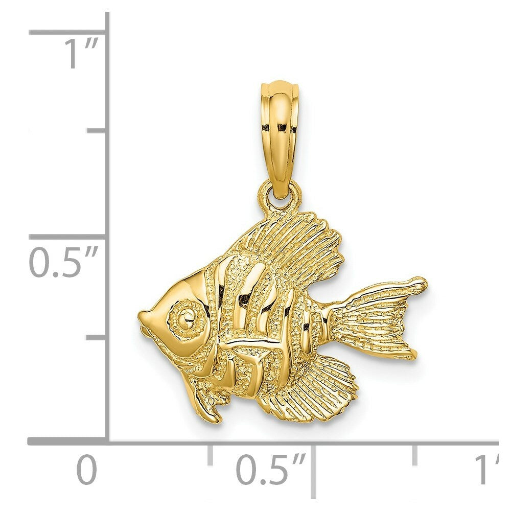 14K Yellow Gold Polished and Engraved Fish Charm Pendant