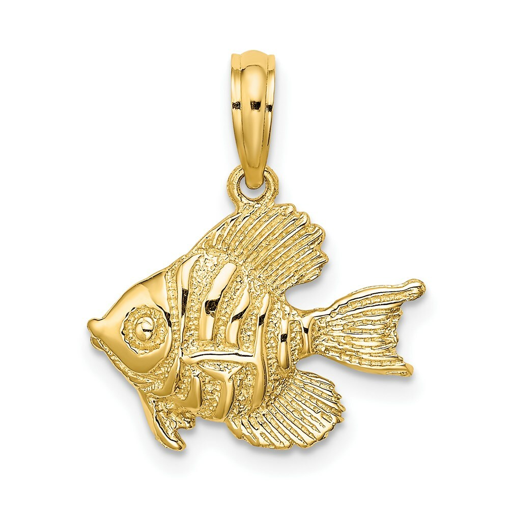 14K Yellow Gold Polished and Engraved Fish Charm Pendant
