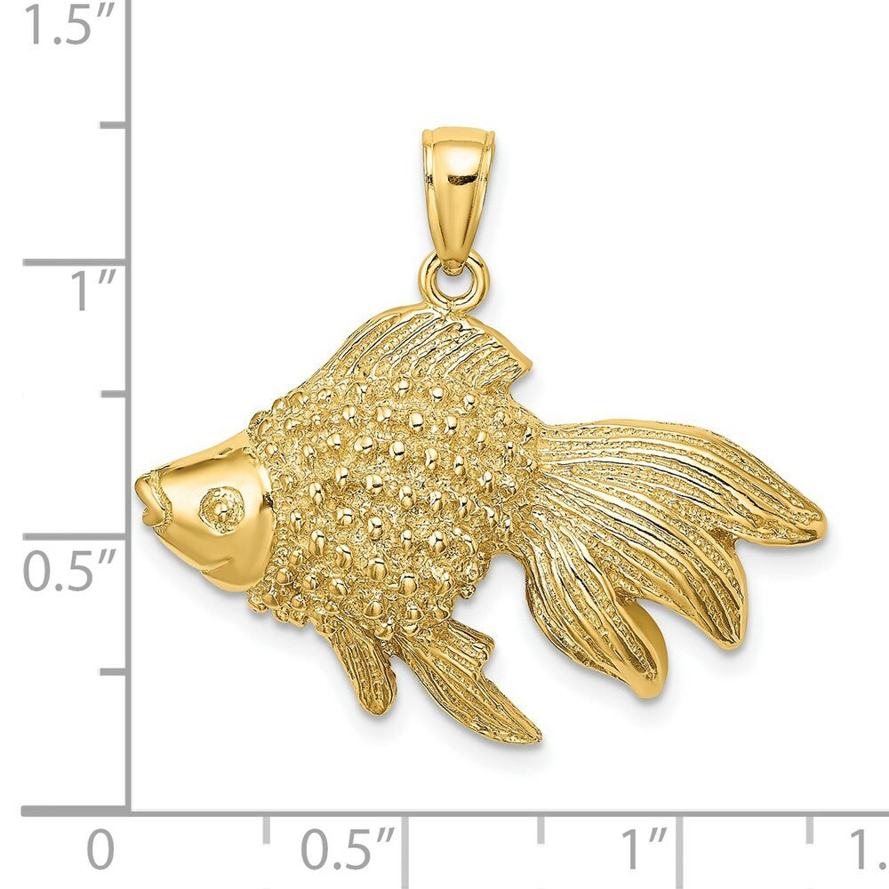 14K Yellow Gold Polished and Textured Gold Fish Charm Pendant