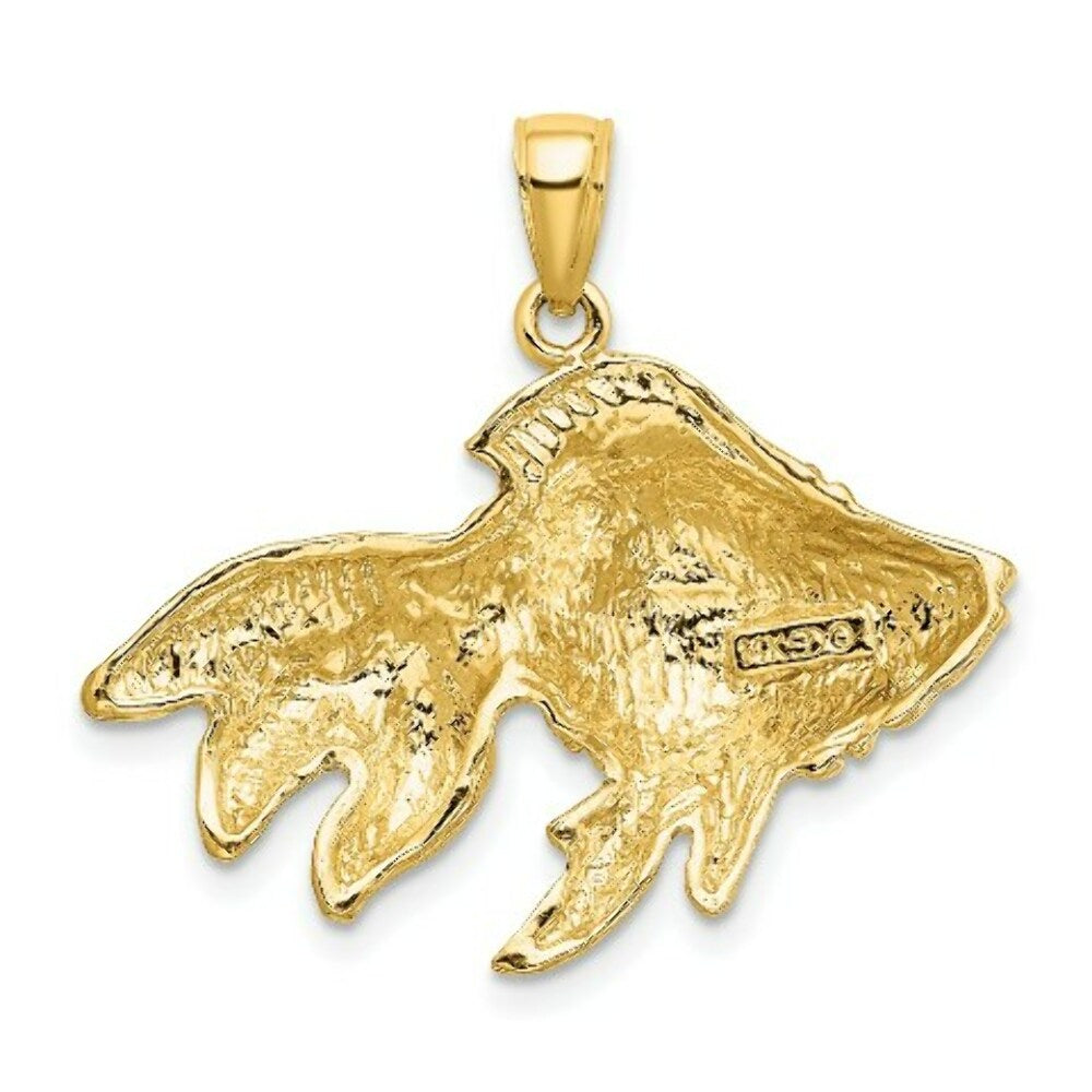 14K Yellow Gold Polished and Textured Gold Fish Charm Pendant
