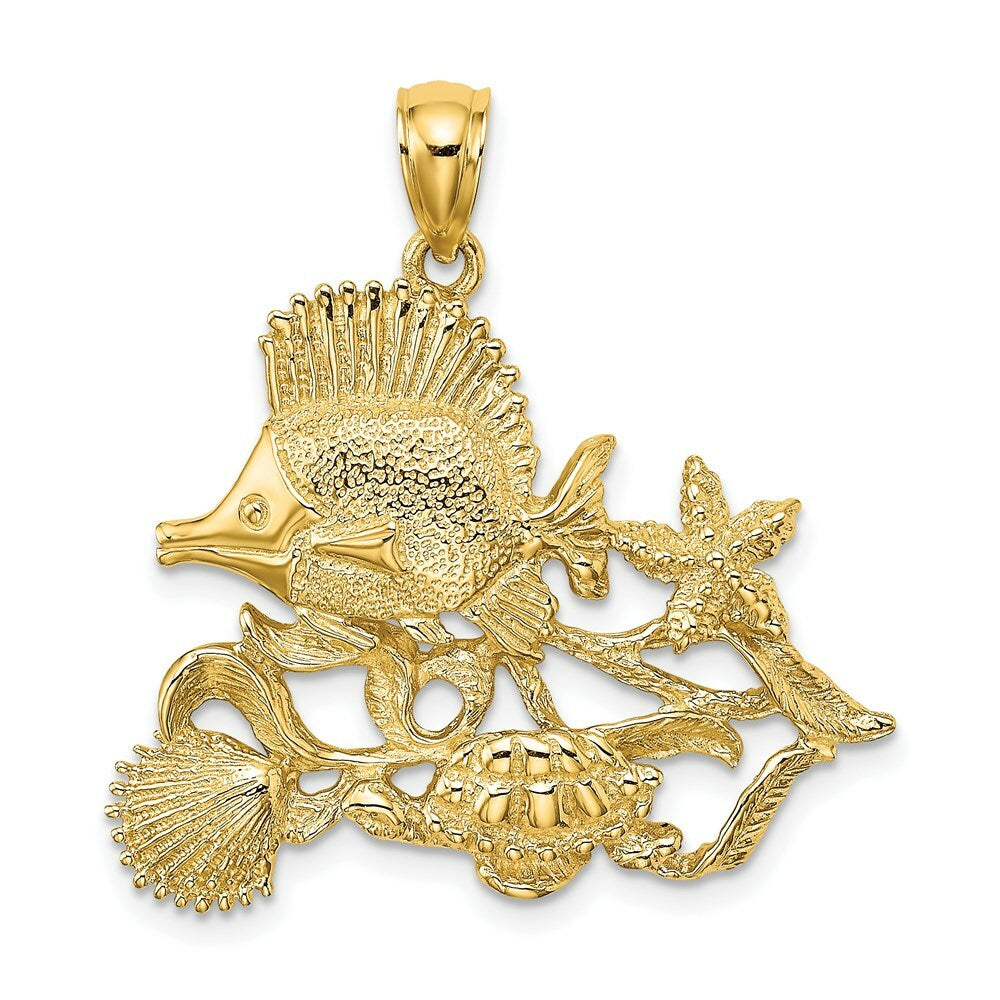 14K Yellow Gold Polished and Textured Aquarium Story Charm Pendant