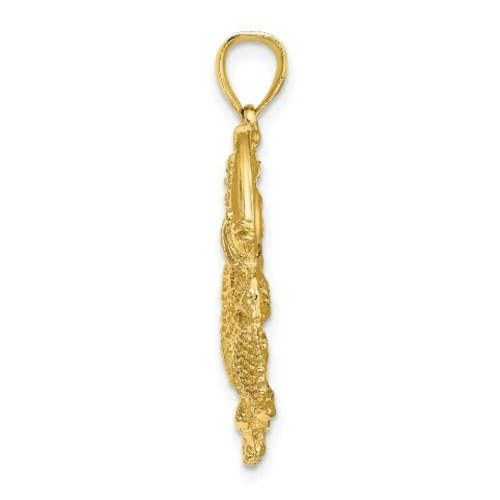14K Yellow Gold Polished and Textured AQUARIUM Charm Pendant