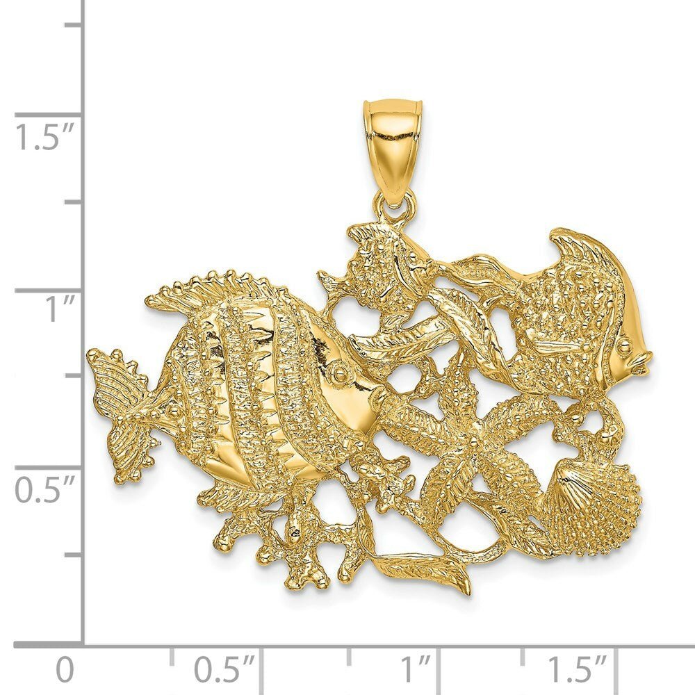 14K Yellow Gold Polished and Textured AQUARIUM Charm Pendant