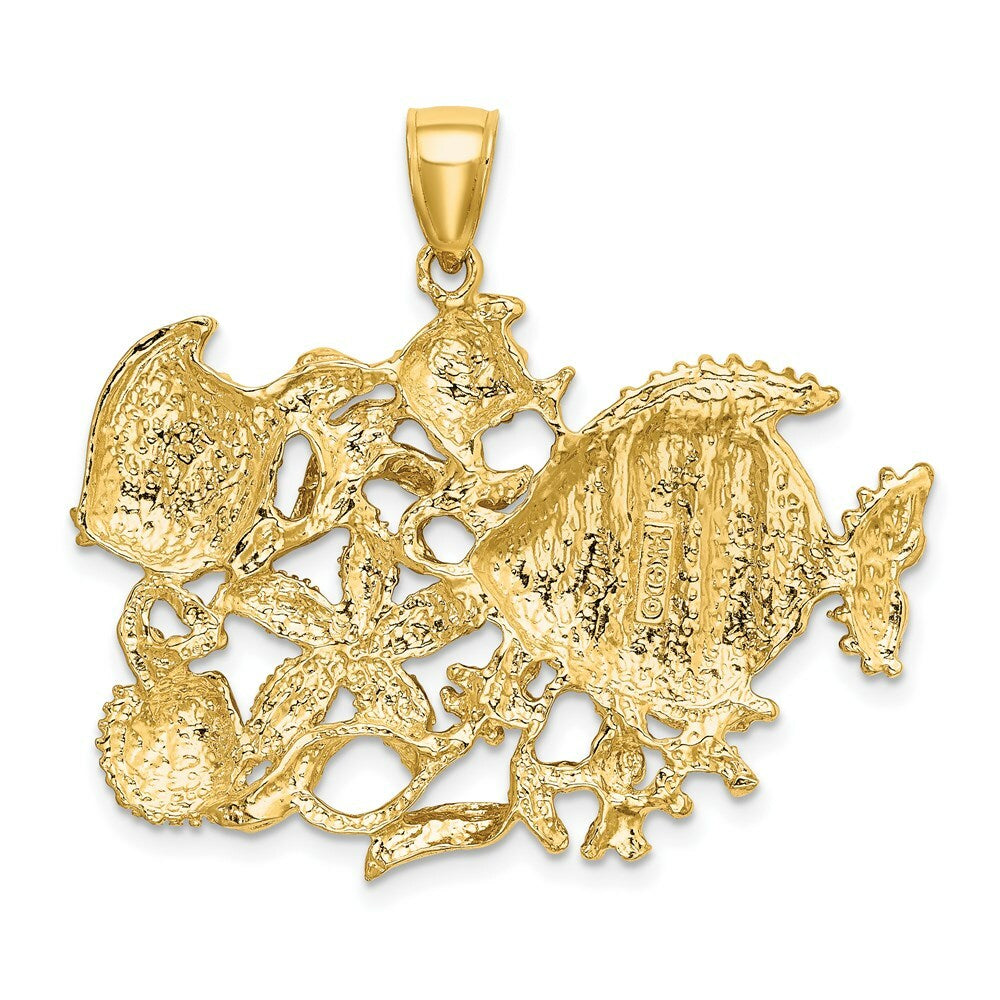 14K Yellow Gold Polished and Textured AQUARIUM Charm Pendant