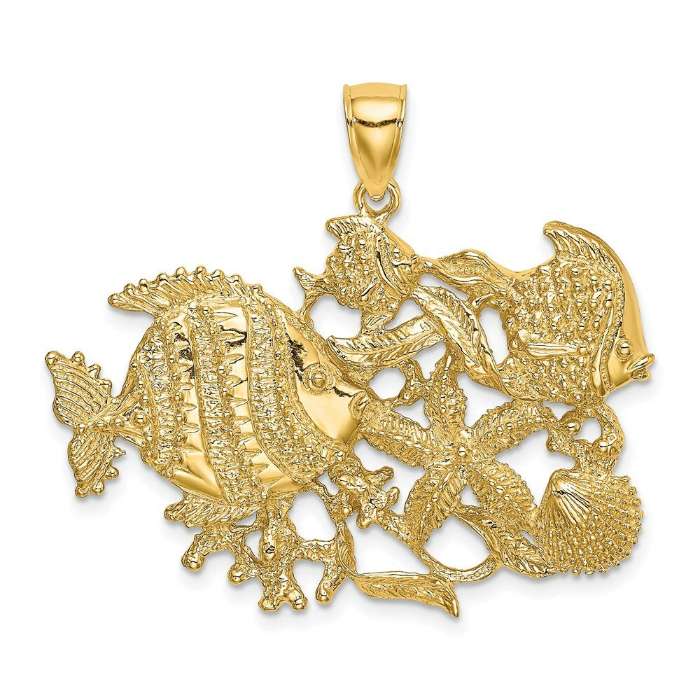 14K Yellow Gold Polished and Textured AQUARIUM Charm Pendant