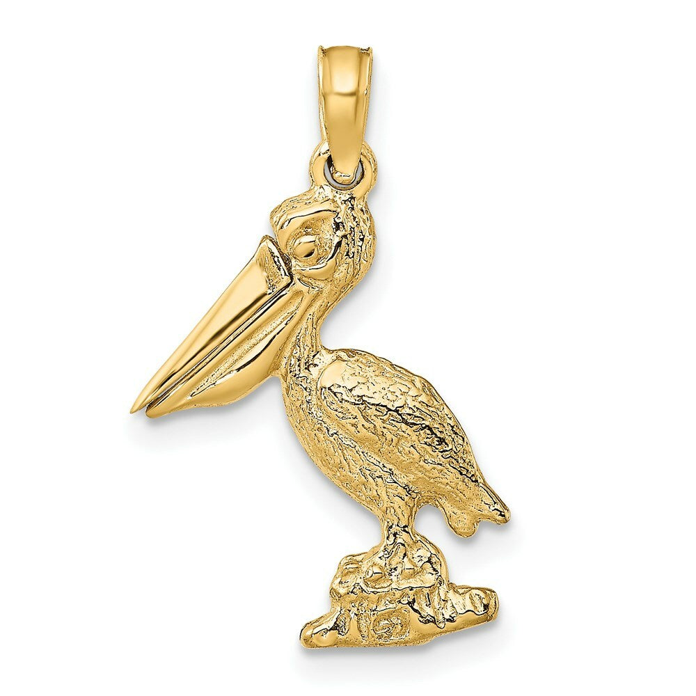 14K Yellow Gold 3-D Small Pelican Standing With Moveable Mouth Charm Pendant
