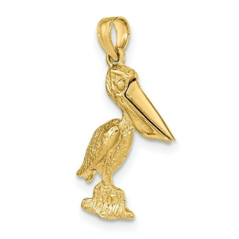 14K Yellow Gold 3-D Small Pelican Standing With Moveable Mouth Charm Pendant