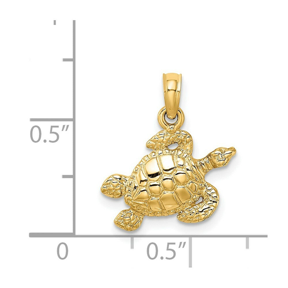 14K Yellow Gold Textured SEA TURTLE Charm Pendant