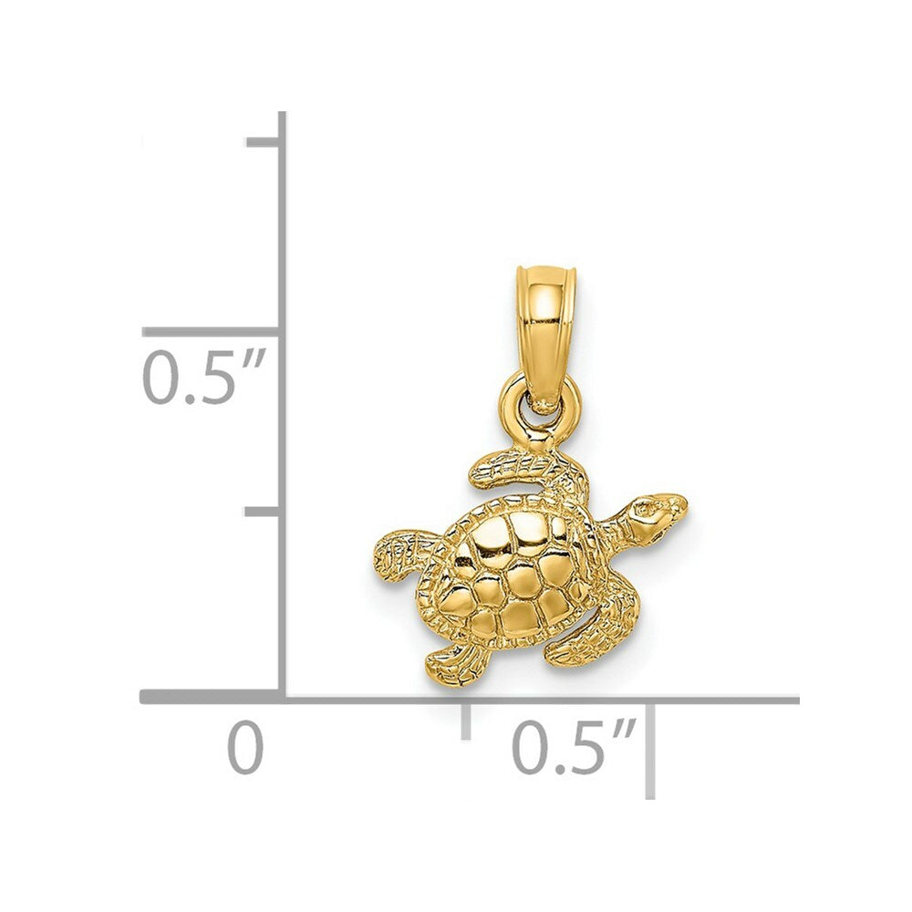 14K Yellow Gold Textured SEA TURTLE Charm Pendant