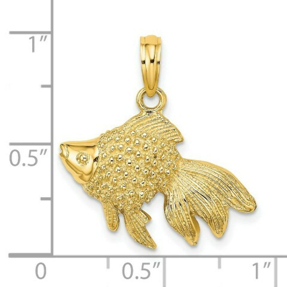 14K Yellow Gold White Gold Textured Angel Fish Charm Pendant