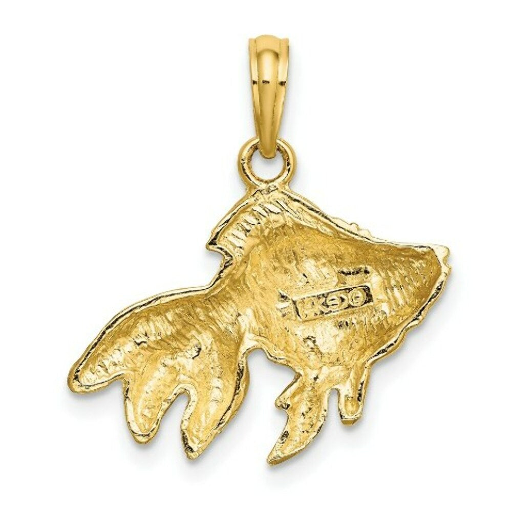 14K Yellow Gold White Gold Textured Angel Fish Charm Pendant