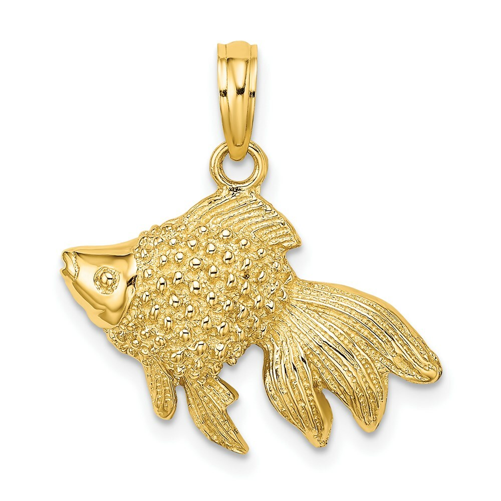 14K Yellow Gold White Gold Textured Angel Fish Charm Pendant