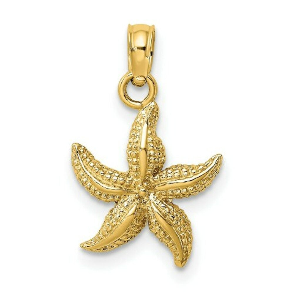 14K Yellow Gold 2-D & Textured Starfish Charm Pendant