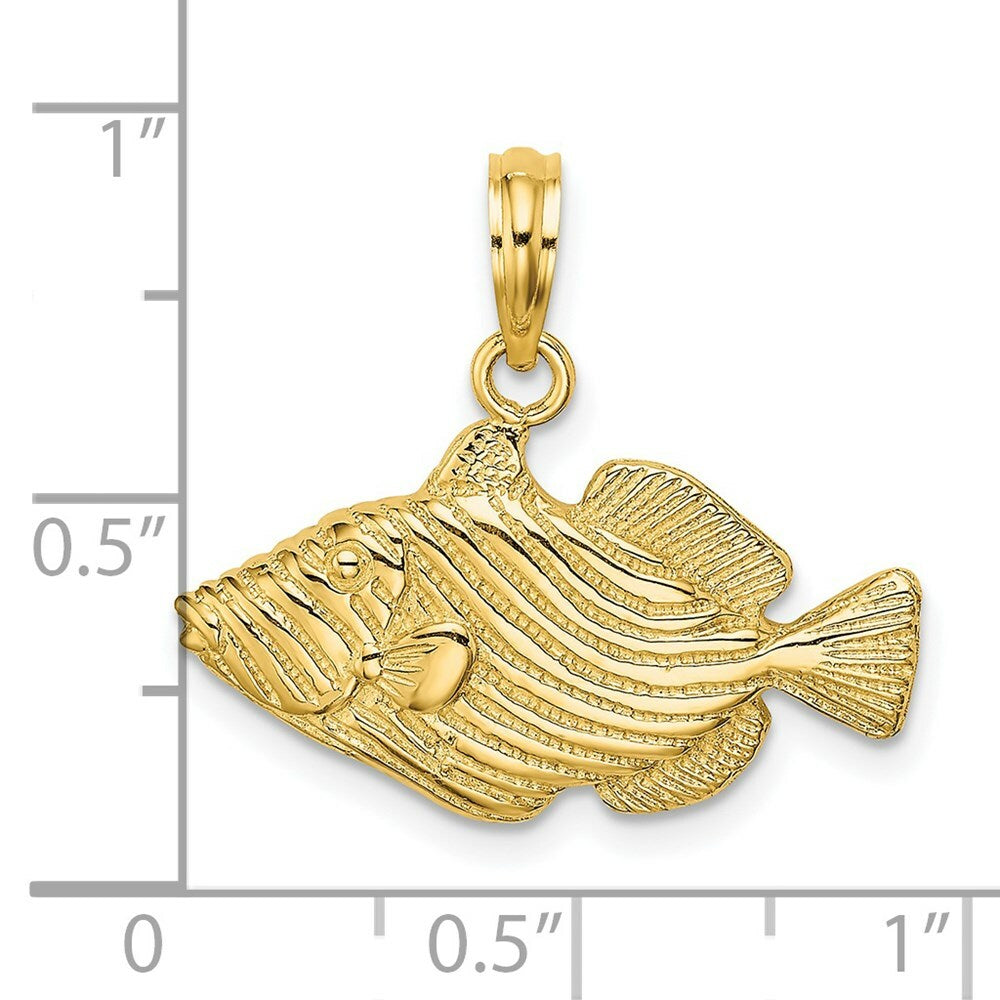 14K Yellow Gold 2-D & Engraved Striped Fish Charm Pendant