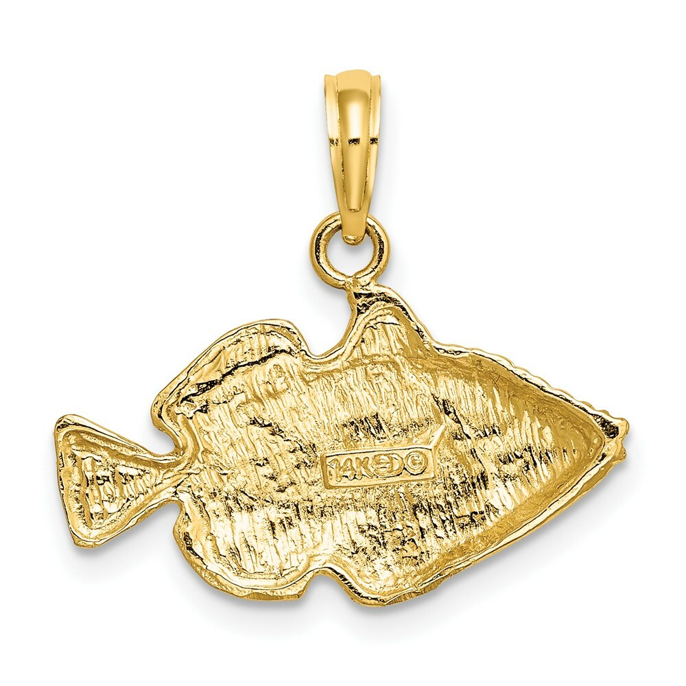 14K Yellow Gold 2-D & Engraved Striped Fish Charm Pendant