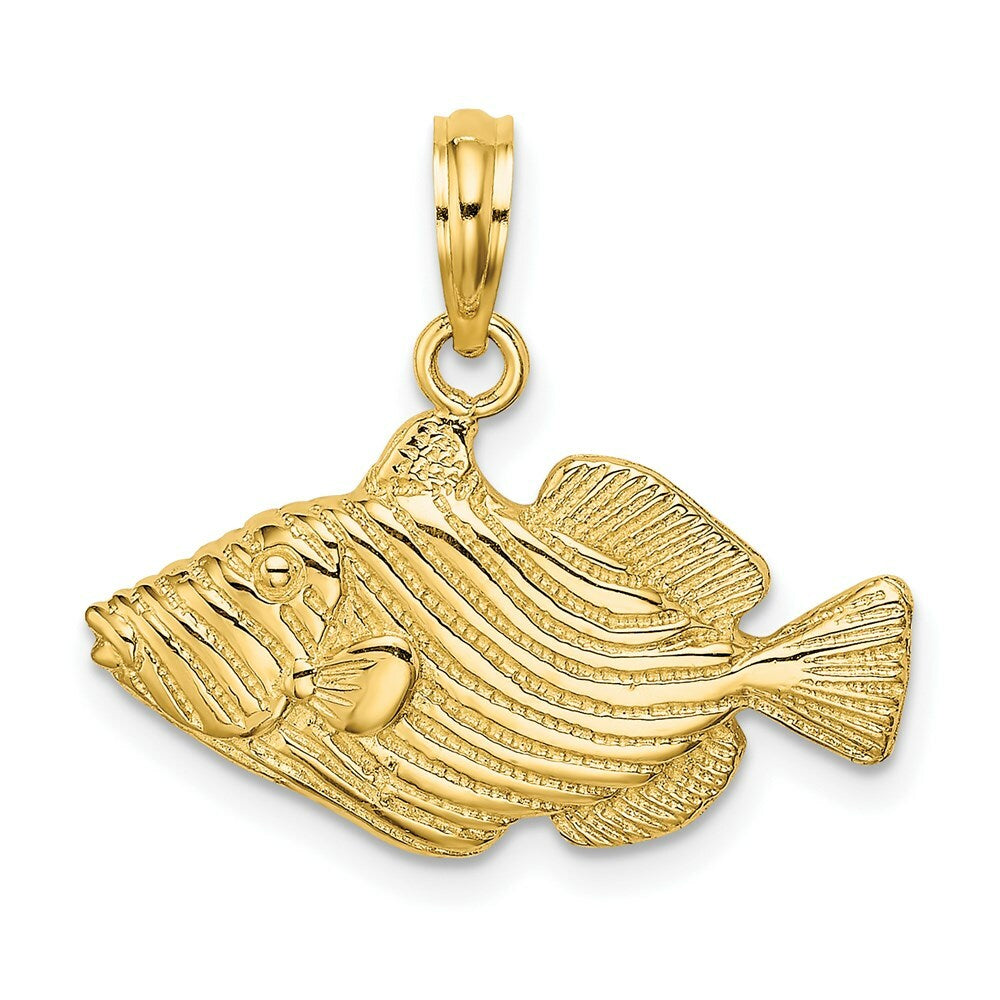 14K Yellow Gold 2-D & Engraved Striped Fish Charm Pendant