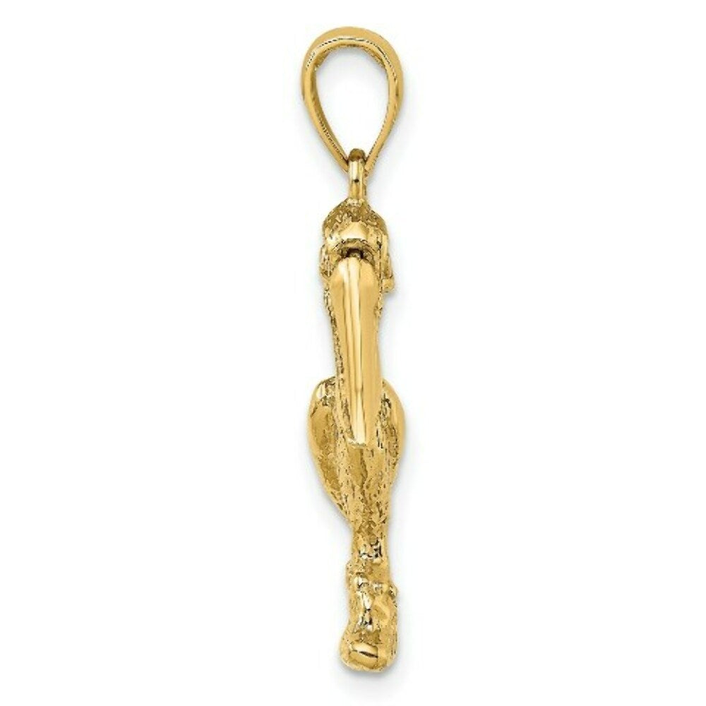 14K Yellow Gold 3-D Large Pelican Standing With Moveable Mouth Charm Pendant