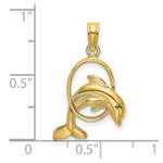 Load image into Gallery viewer, 14K Yellow Gold Polished Dolphin Jumping Through Hoop Charm Pendant
