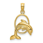 Load image into Gallery viewer, 14K Yellow Gold Polished Dolphin Jumping Through Hoop Charm Pendant
