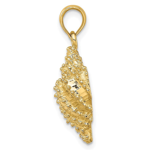 14K Yellow Gold 2-D Textured Conch Shell Charm Pendant