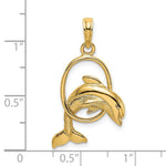 Load image into Gallery viewer, 14K Yellow Gold Polished Dolphin Jumping Through Hoop Charm Pendant
