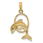 Load image into Gallery viewer, 14K Yellow Gold Polished Dolphin Jumping Through Hoop Charm Pendant
