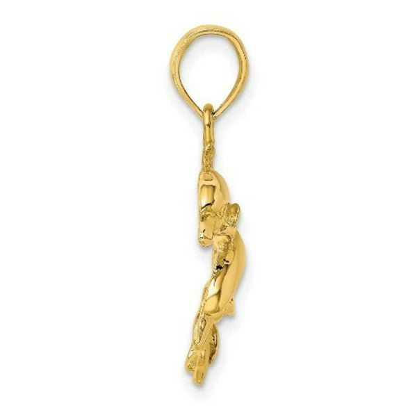 14K Yellow Gold 2-D Polished and Engraved DOUBLE DolphinS Charm Pendant