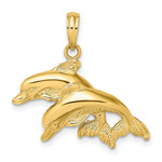 Load image into Gallery viewer, 14K Yellow Gold 2-D Polished and Engraved DOUBLE DolphinS Charm Pendant
