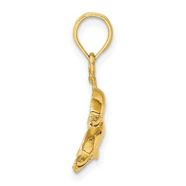 14K Yellow Gold 2-D Polished and Engraved Dolphins Charm Pendant