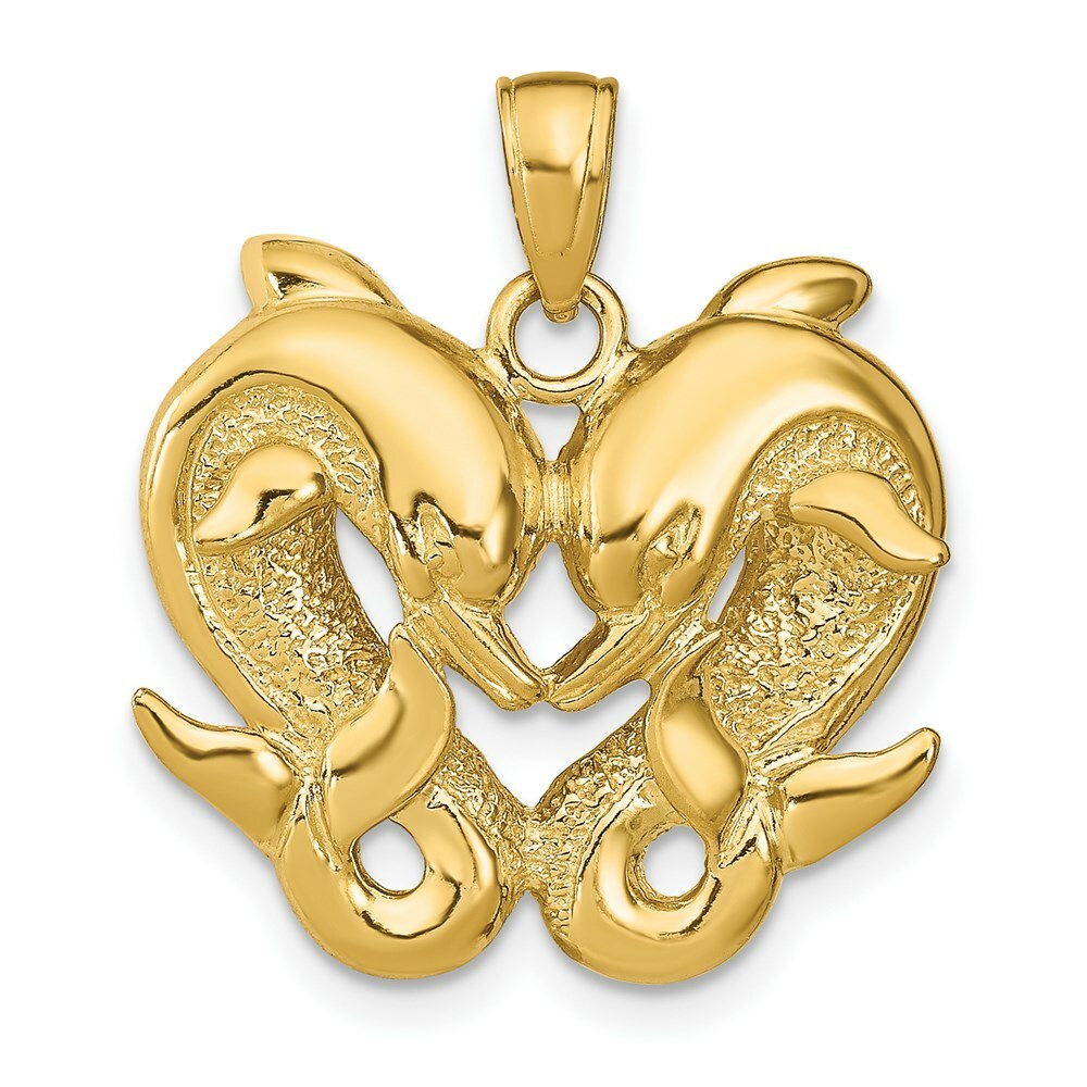 14K Yellow Gold Dolphins Pendant