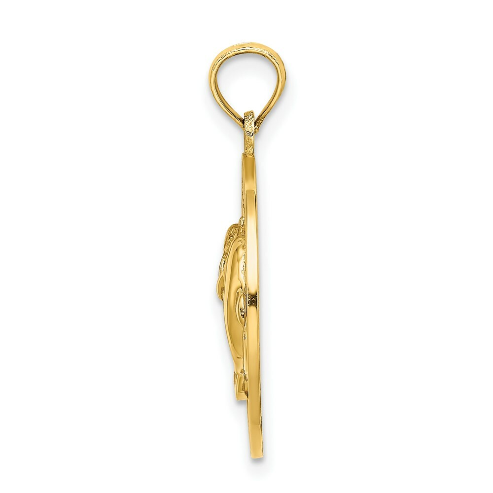 14K Yellow Gold BEAUFORT, SC On Round Frame With Dolphins Charm Pendant