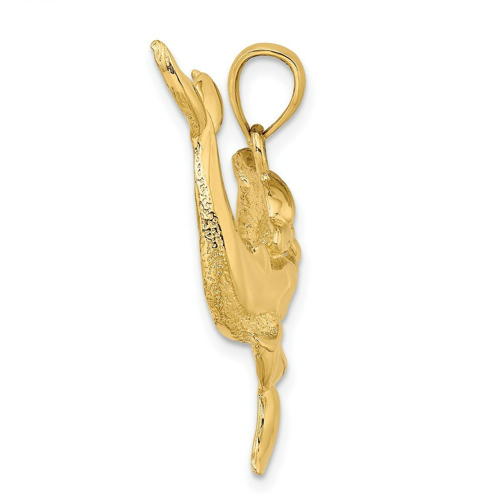 14K Yellow Gold Polished Two Dolphins Together Charm Pendant