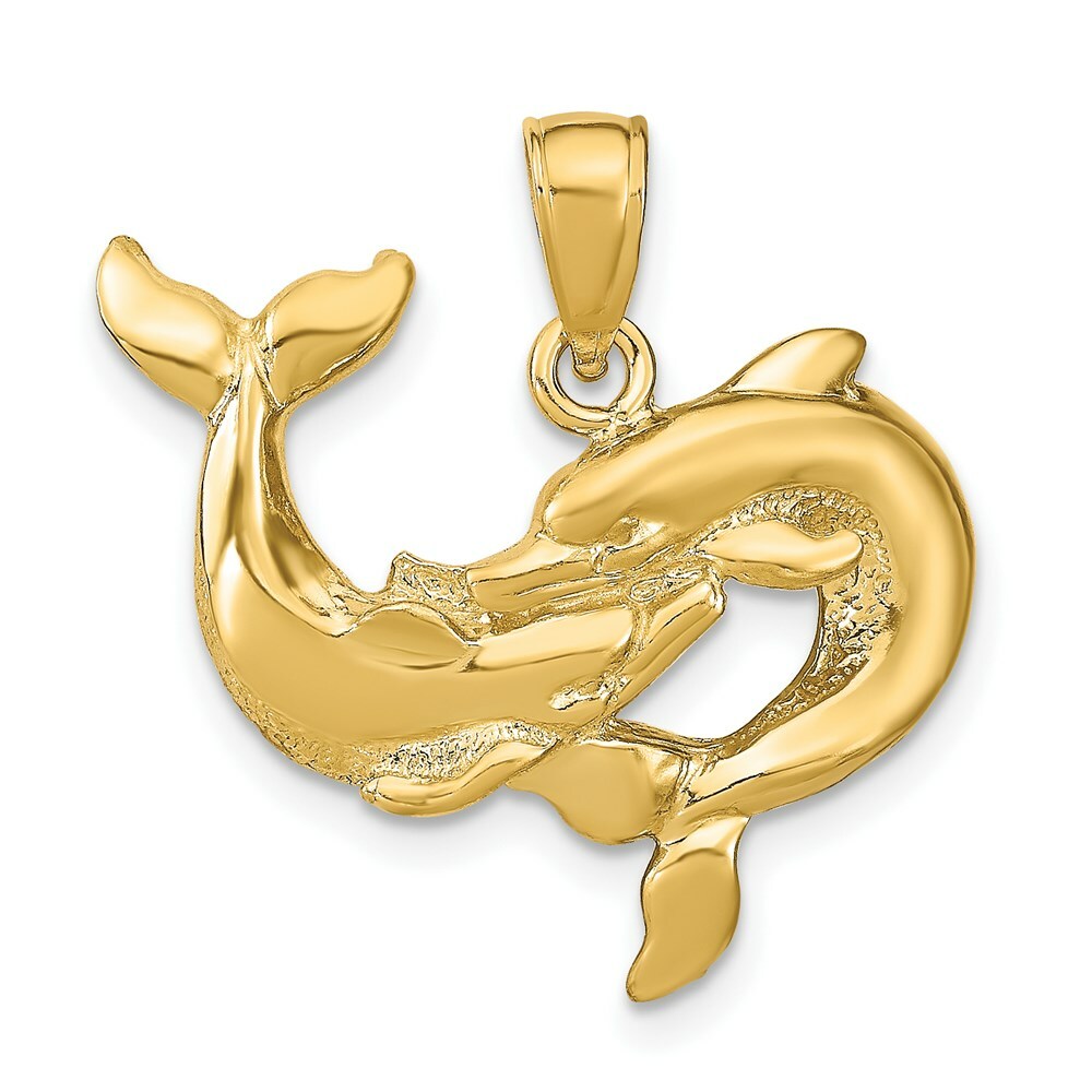 14K Yellow Gold Dolphins Pendant