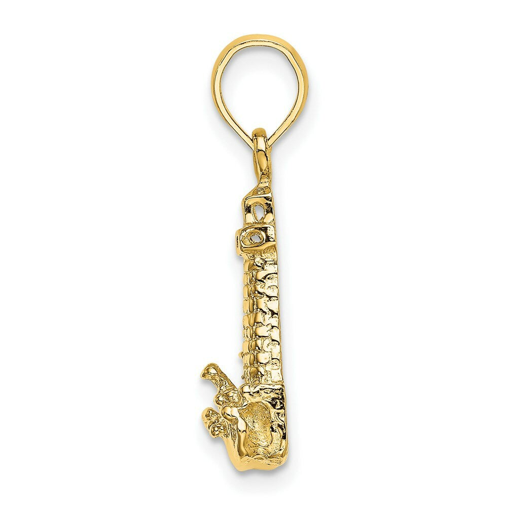 14K Yellow Gold 2-D Lighthouse With Waves & Buildings Charm Pendant