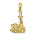Load image into Gallery viewer, 14K Yellow Gold 2-D Lighthouse With Waves &amp; Buildings Charm Pendant

