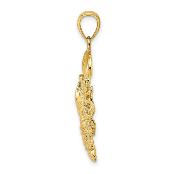 14K Yellow Gold 2-D Textured Maine Lobster Charm Pendant