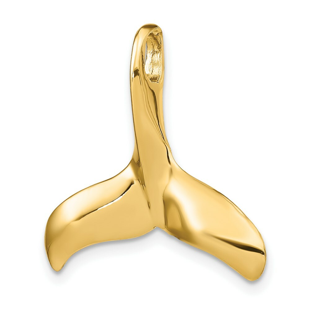 14K Yellow Gold 3-D Polished and Textured Whale Tail Charm Pendant
