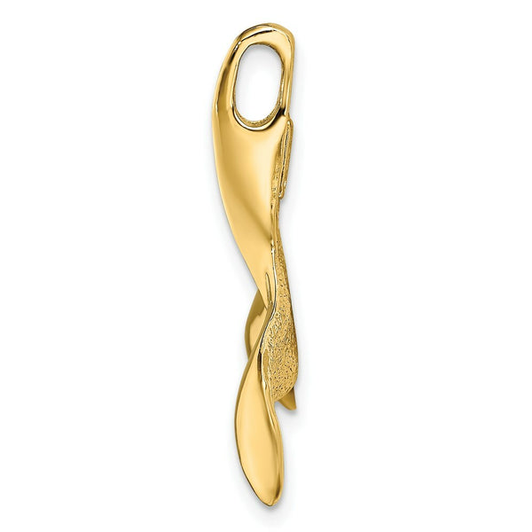 14K Yellow Gold 3-D Polished and Textured Whale Tail Charm Pendant