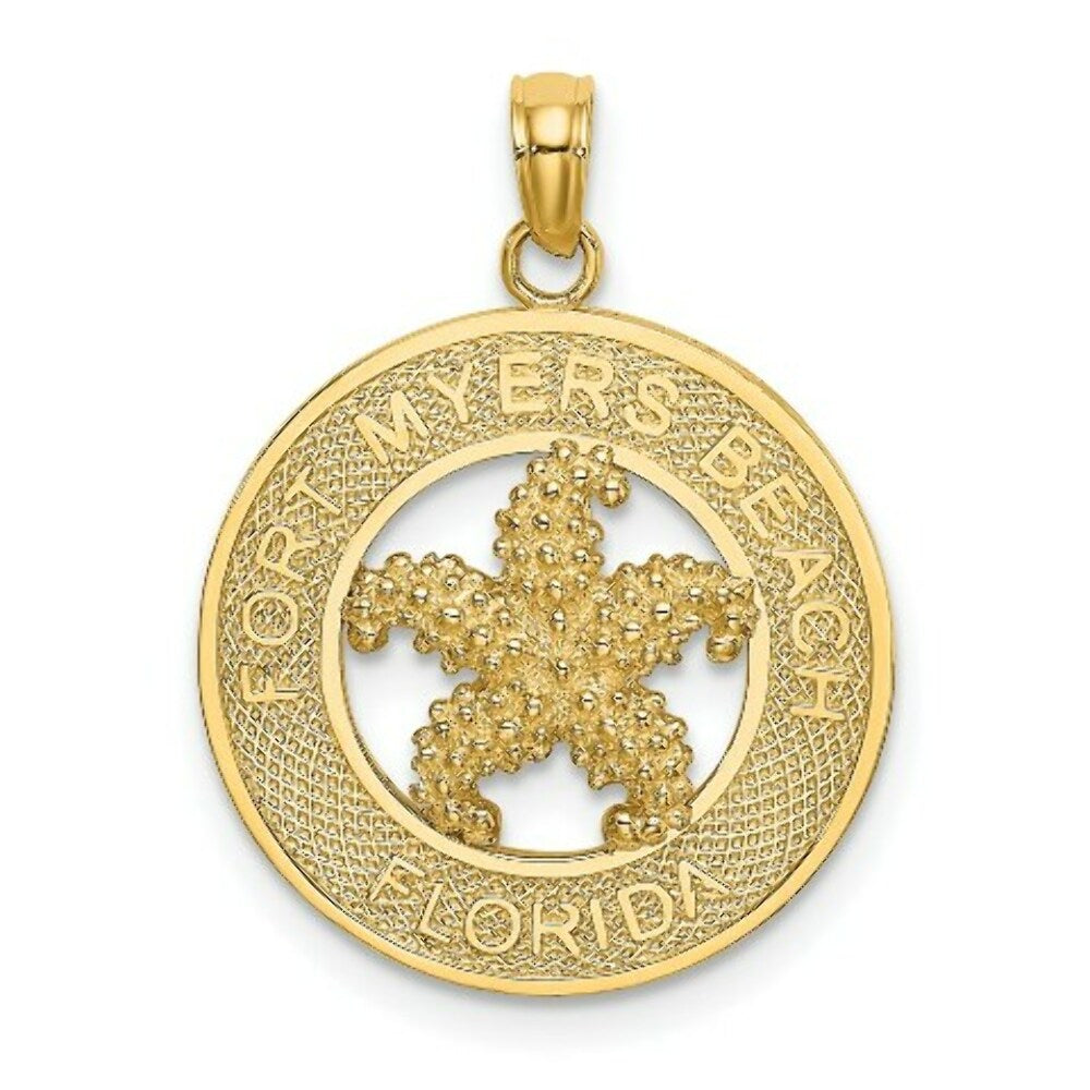 14K Yellow Gold Fort Myers Beach FL Frame With Starfish Charm Pendant