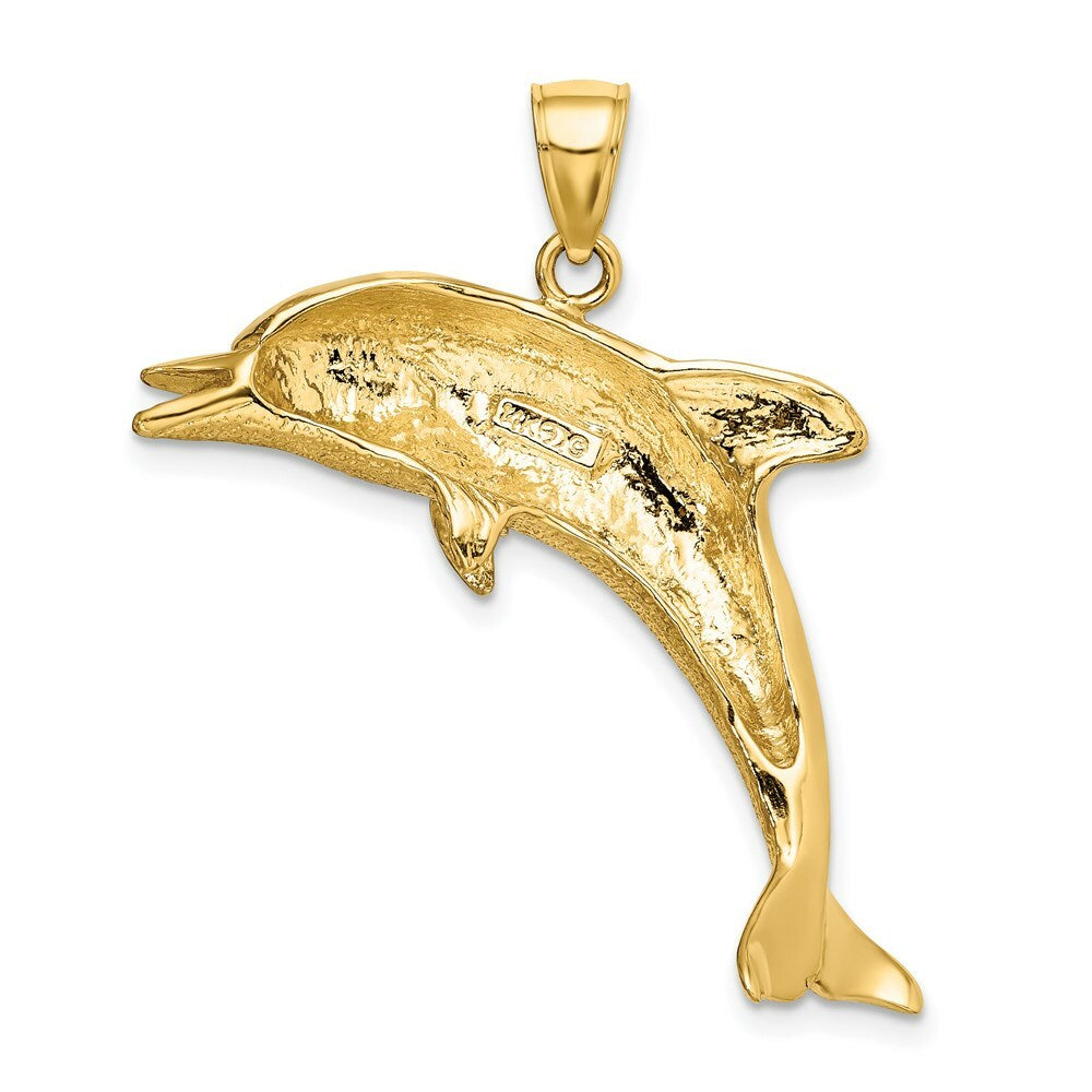 14K Yellow Gold 2-D & Polished Dolphin Jumping Charm Pendant
