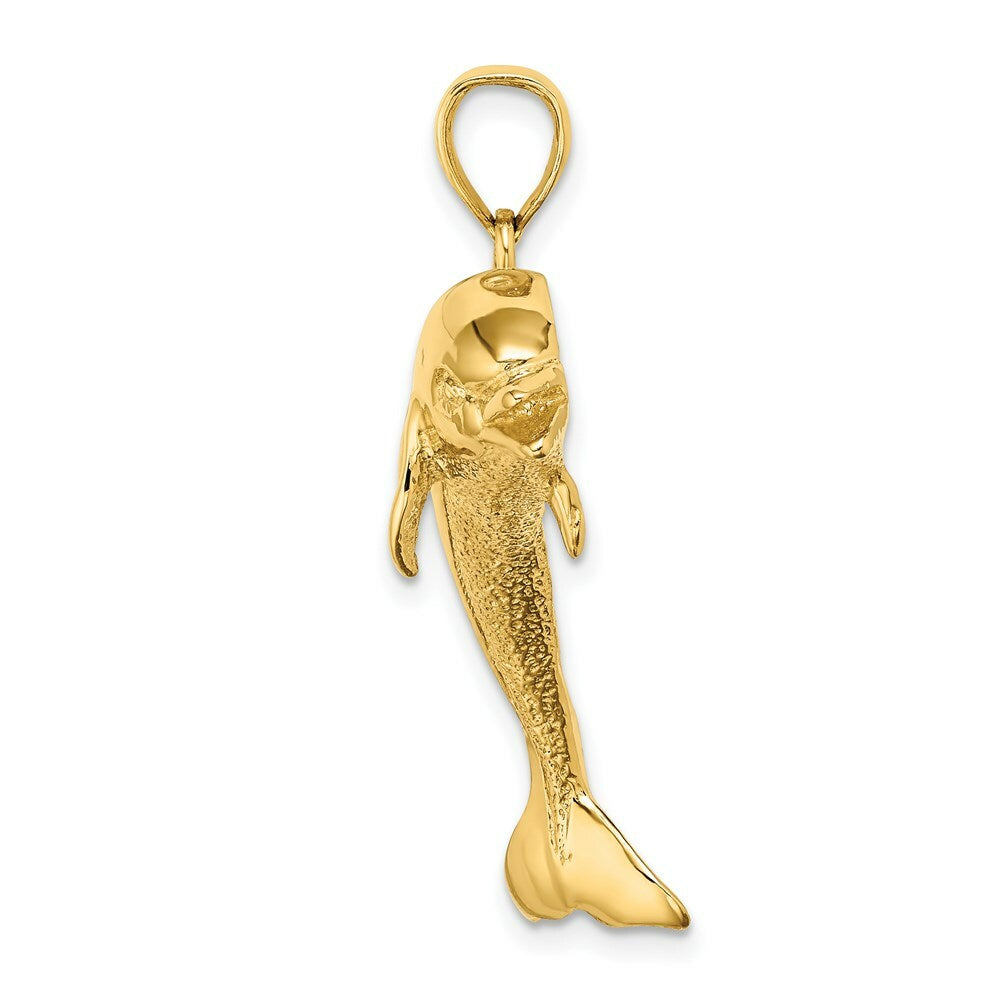 14K Yellow Gold 2-D & Polished Dolphin Jumping Charm Pendant