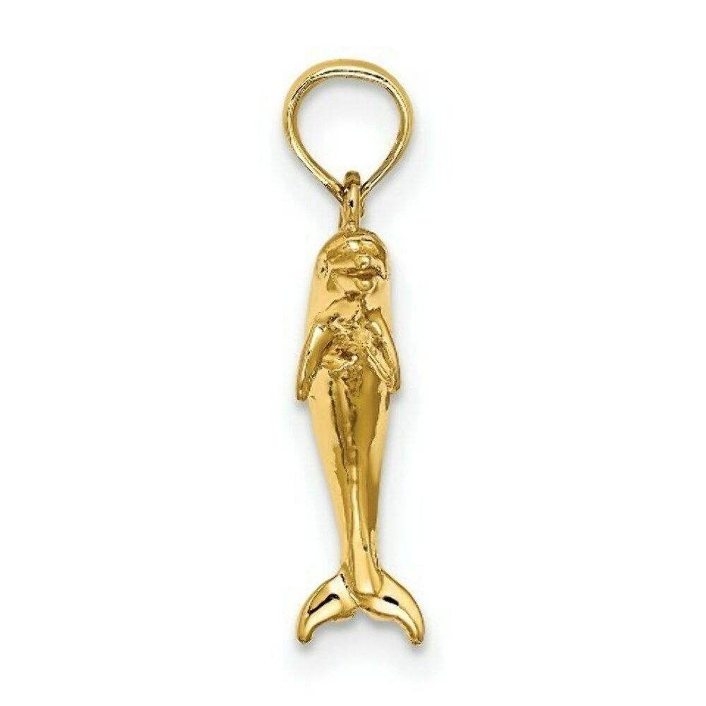 14K Yellow Gold 3-D Polished and Textured Mini Dolphins Jumping Charm Pendant