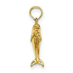 Load image into Gallery viewer, 14K Yellow Gold 3-D Polished and Textured Mini Dolphins Jumping Charm Pendant
